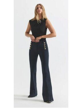 Derek Lam 10 Crosby Robertson Pants Black Sailor Flare High Rise Gold Button 10